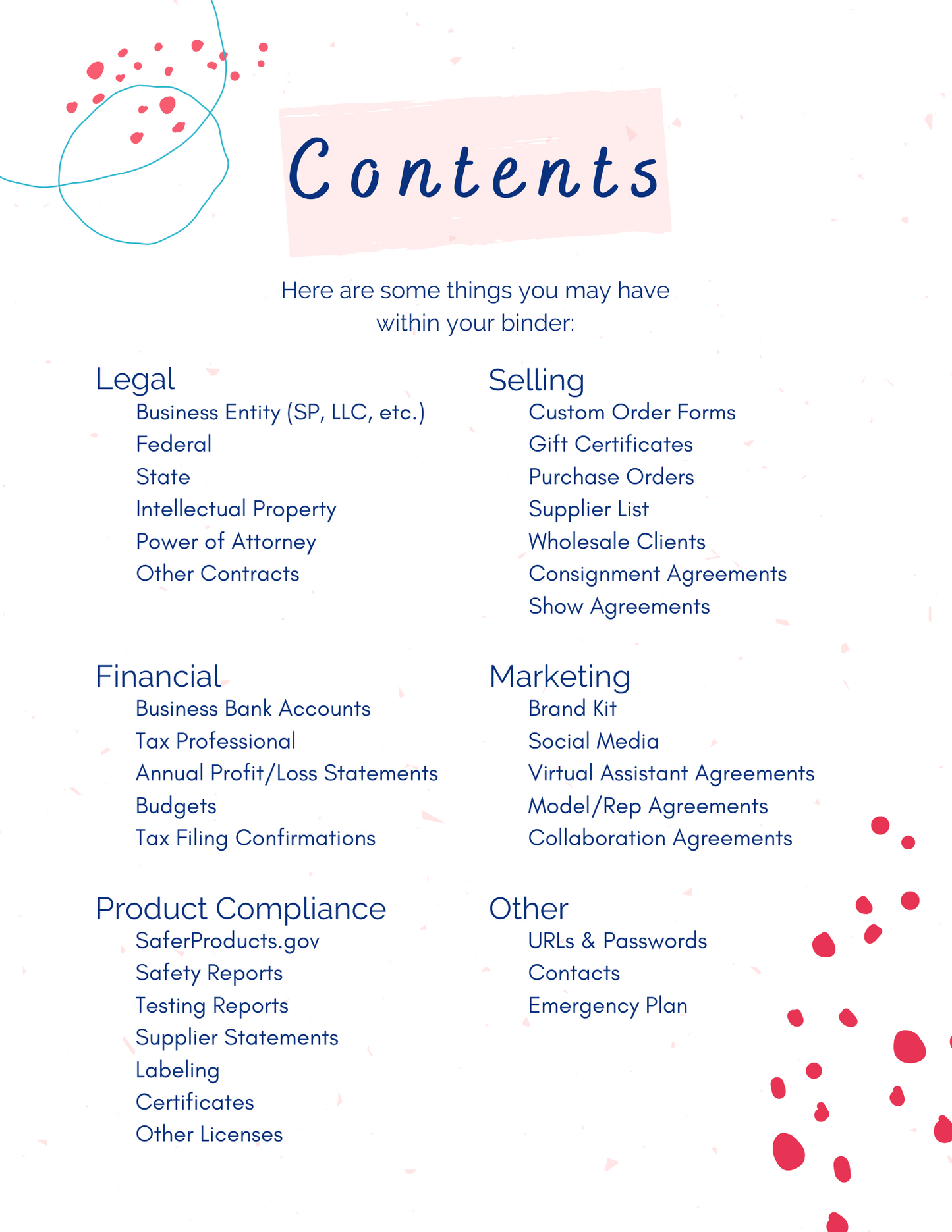 The Makers Right-Hand Business Binder Pages