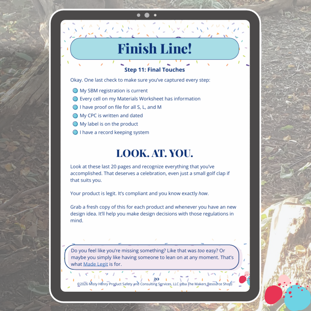 Finish Line page with a final six-item checklist.